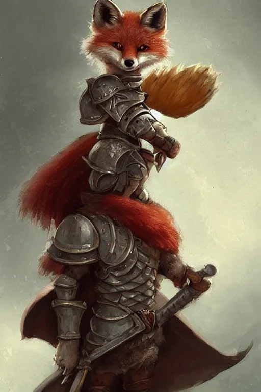 Image similar to cute little anthropomorphic foxy knight wearing a cape and a crown, tiny, small, miniature fox, baby animal, short, pale blue armor, cute and adorable, pretty, beautiful, DnD character art portrait, matte fantasy painting, DeviantArt Artstation, by Jason Felix by Steve Argyle by Tyler Jacobson by Peter Mohrbacher, cinematic lighting