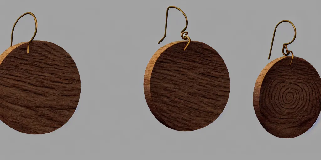 Image similar to earring design, jewelry design, wood, nordic, material, product design, trending on artstation, cgsociety, photo realistic, design by ziva cph and isabel lennse and kalevala, 8 k, unreal engine, c 4 d