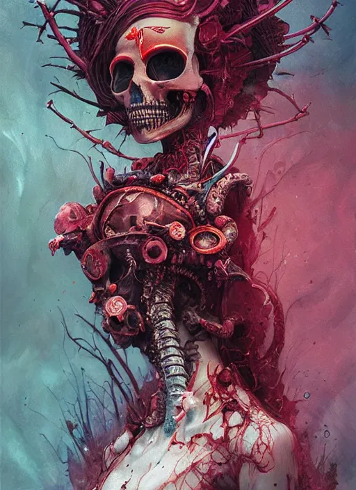 Image similar to queen of hearts, alien, skull, highly detailed, cinematic, 8 k, by megan duncanson, benjamin lacombe, adrian borda, stanley artgermm, tom bagshaw, craig mullins, carne griffiths, ayami kojima, beksinski, giger, trending on deviantart, hyper detailed, horror, full of colour