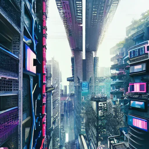 Prompt: a view on a futuristic cyberpunk paris