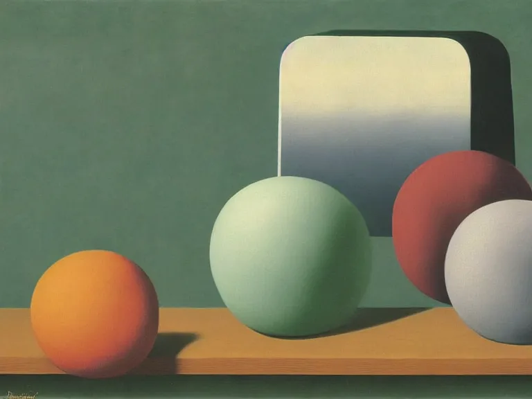 Prompt: common objects, painting by rene magritte, high detail, high resolution