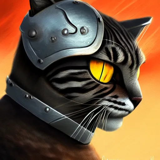 Image similar to cat in steel armor on a cloud, digital art, digital painting, artstation, devian art, 4 k, hd