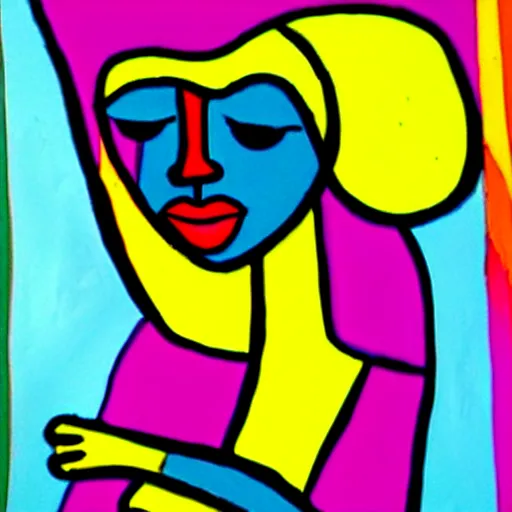 Image similar to paint girl in dress in the wind, style of romero britto