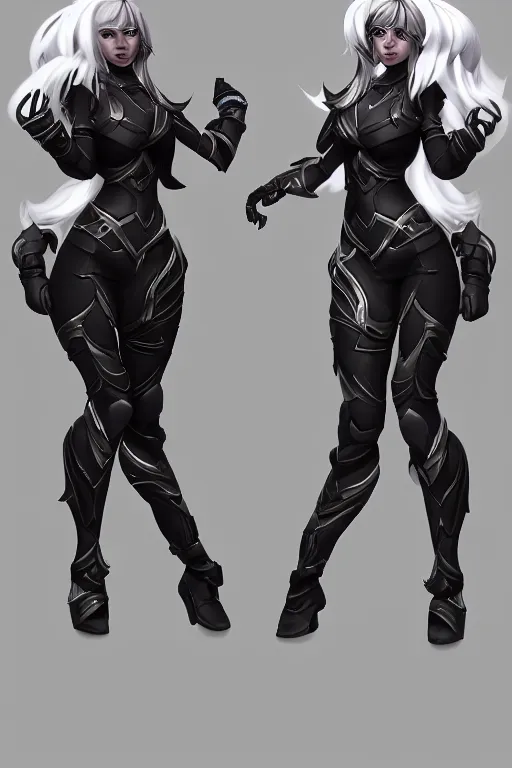 Image similar to A female league of legends character, fullbody art, wearing fully kitted black armor, character concept, dynamic posing, 8k, trending on artstation