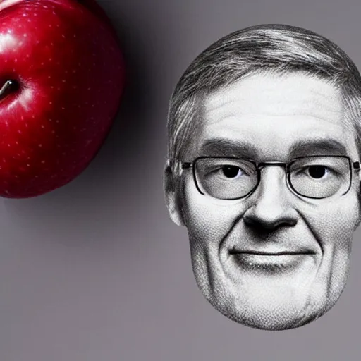 Prompt: an apple with tim cooks face