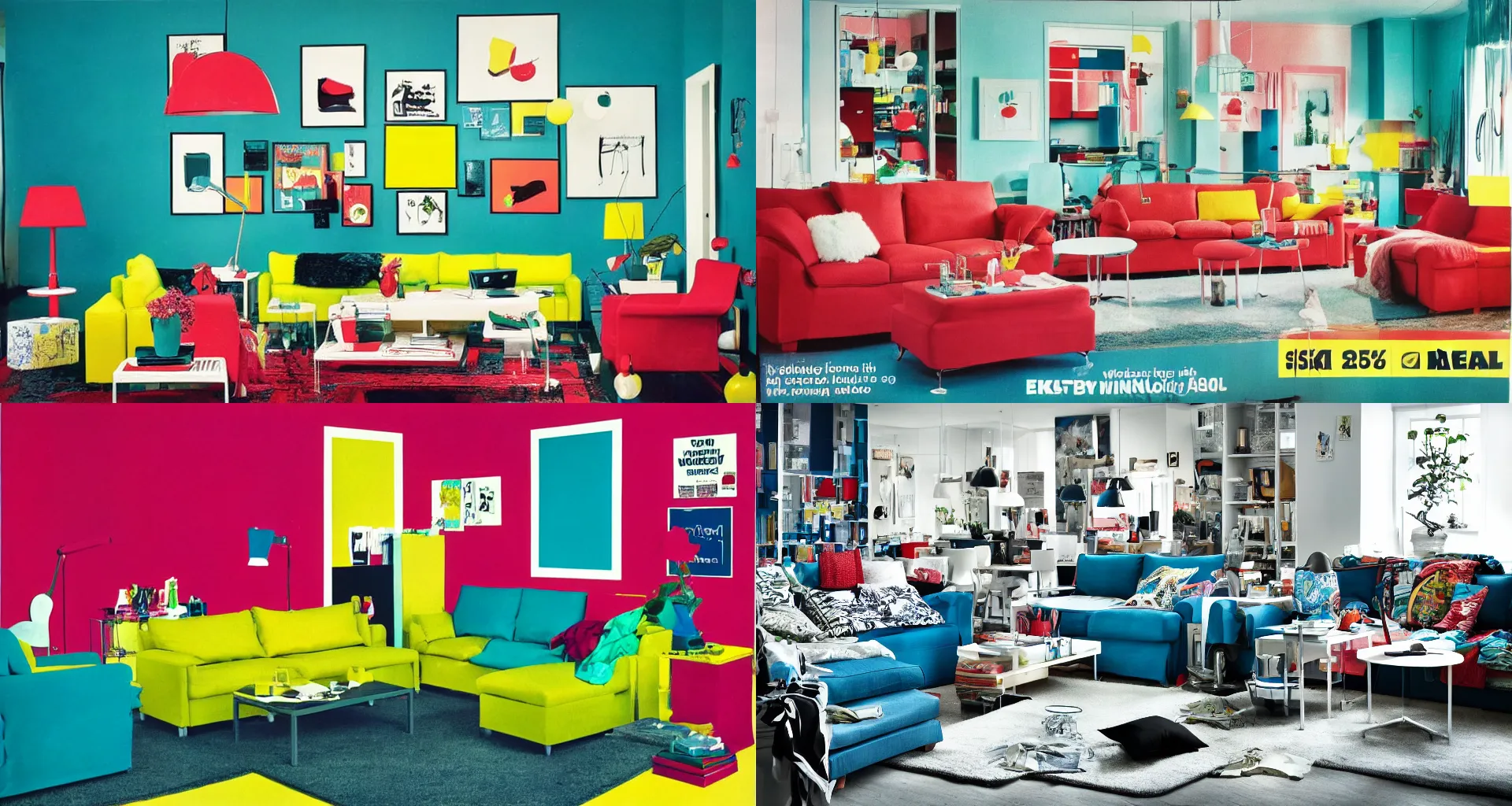 Prompt: IKEA catalogue photo of a living room, by Andy Warhol