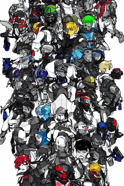 Image similar to ranger power colored mecha ninja mask helmet metal gear solid artic suit swat commando andy warhol style style mullins craig and keane glen and apterus sabbas and guay rebecca and demizu posuka