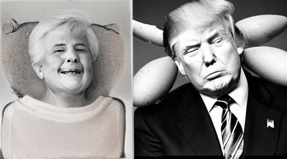 Image similar to Donald Trump, Matt Gaetz, Marjorie Taylor Greene and Rudy Giuliani in egg shells photographed by Anne Geddes