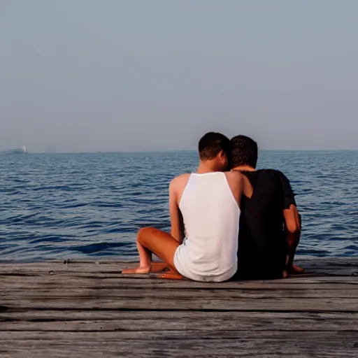 Image similar to couple sitting on the dock of the bay, bordali ii