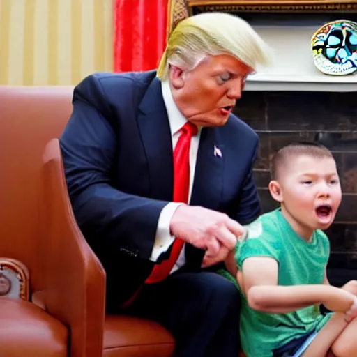 Prompt: photographic evidence of donald trump showing a child the nuclear codes, 1 0 8 0 p cnn footage