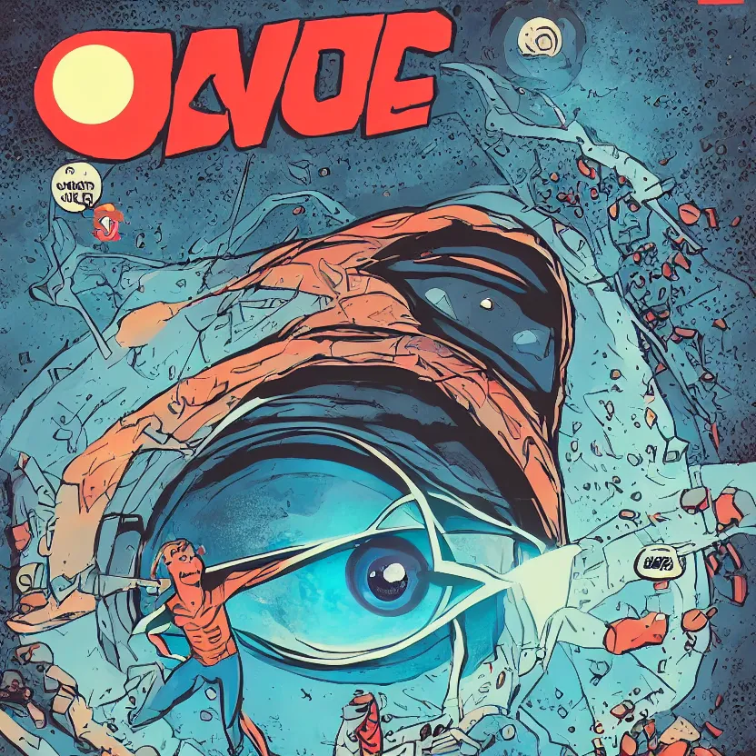 Prompt: giant evil eye charm, comic book cover art inspired by tim doyle and kurzgesagt