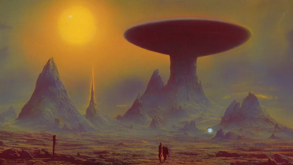 Image similar to otherworldly atmosphere of an evolving alien planet by arthur haas and bruce pennington and paul lehr, cinematic matte painting