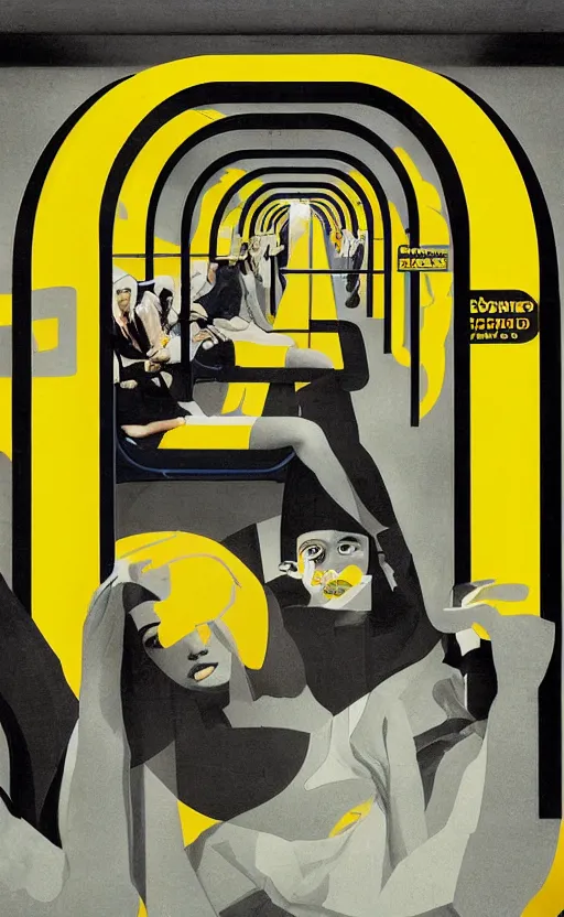 Image similar to yellow ubahn subway in berlin germany, sense of longing, rule of thirds, clever design, decorative modern graphic design collage border, by hannah hoch and jesse treece and christian jackson and josh brill