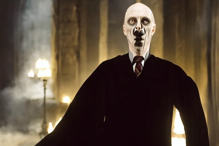 Prompt: film still of Steve Buscemi as Lord Voldemort with no nose in Harry Potter movie