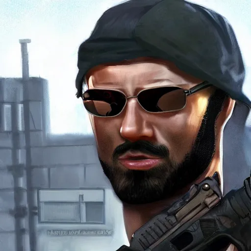 Prompt: Terrorist from Counter-Strike as a GTA character, highly detailed, hyperrealism, excellent composition, cinematic concept art, dramatic lighting, trending on ArtStation