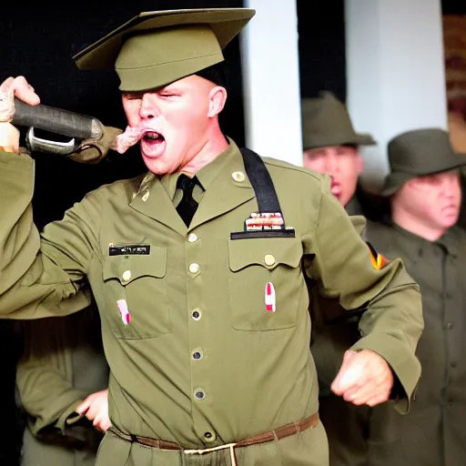 Prompt: drill sergeant shouting at a goldfish