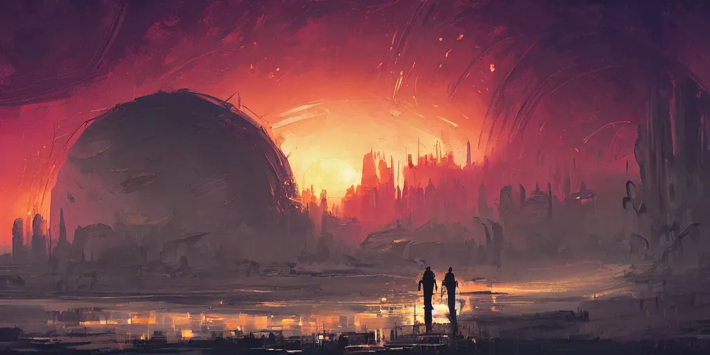 Image similar to a mysterious epic gouache painting of a steampunk planet by alena aenami in the style of romanticism art, trending on art station