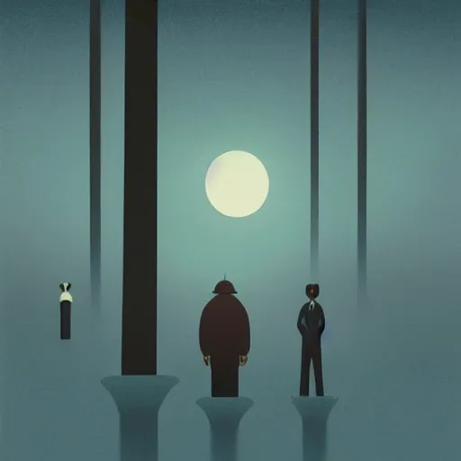 Image similar to a couple of people that are standing in the dark by emiliano ponzi, james gilleard, george ault, david hockney, atey ghailan, albert namatjira, marius borgeaud, minimalist, bauhaus, retrofuturism, postminimalism, concept art, matte background, matte drawing, magical realism, space art, generative art