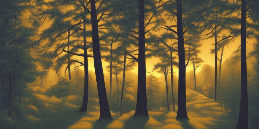 Prompt: dark forest, summer evening, kenton nelson