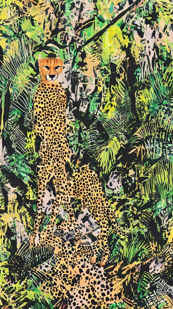 one cheetah in dark jungle wear white shirt, style of | Stable ...