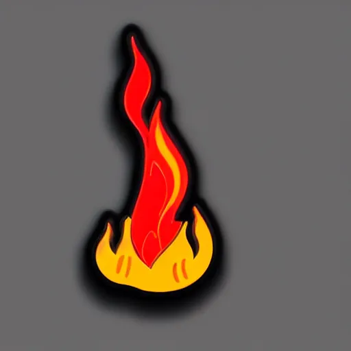Image similar to simple yet detailed, illustration fire warning flame enamel pin retro design