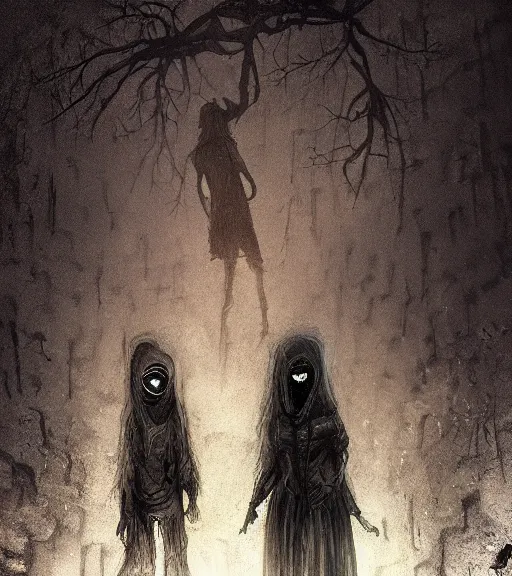 Image similar to gothic decaying pyromancers, digital painting, liminal eerie midnight backlit, a picture taken by Daniel Dos Santos and Michael Komarck