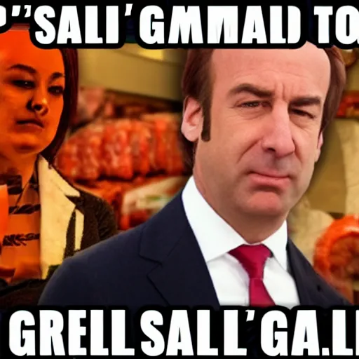 Image similar to saul goodman but it's grilled meat