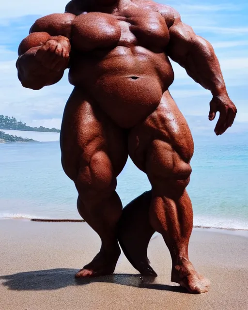 Image similar to a giant muscular cyclops on the beach