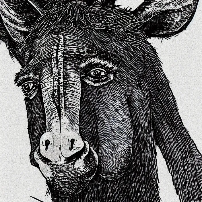 Prompt: horror poster of an evil donkey, dark atmosphere, minimalist, intricate linework, sharp focus, smooth, dramatic lighting, 8 k