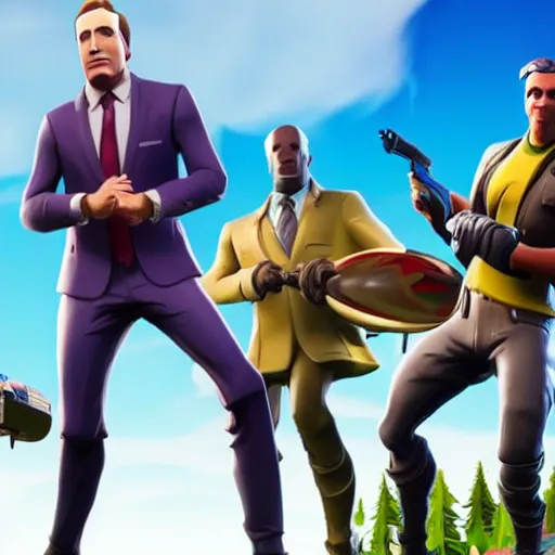 Prompt: promotional screenshot of saul goodman in fortnite