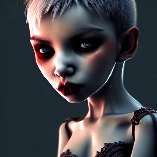 Image similar to cute vampire, ultra realistic, concept art, intricate details, dark vibe, highly detailed, photorealistic, octane render, 8 k, unreal engine,