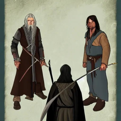 Prompt: gandalf, aragorn, legolas and gimli gta cover style