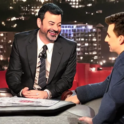 Prompt: Jimmy Kimmel interviewing Green Goblin, tv show, television