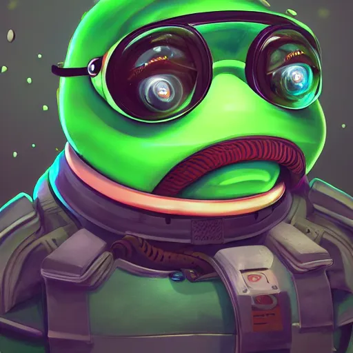 Prompt: digital futuristic happy pepe, artstation, modern, hyper detailed, programming