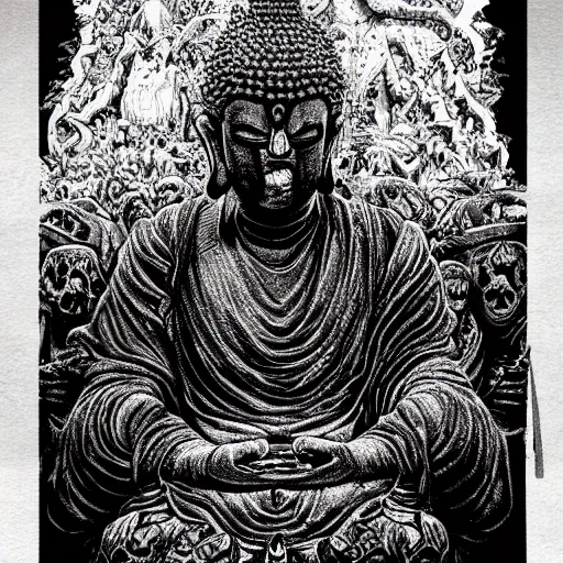 Image similar to the undead Buddha by kentaro miura, hyper-detailed masterpiece