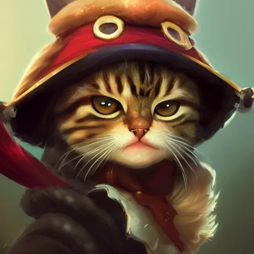 Image similar to Portrait of a Kawaii Cat dressed as a Pirate, digital painting, highly detailed, artstation, concept art, smooth, sharp focus, illustration, art by artgerm and greg rutkowski.