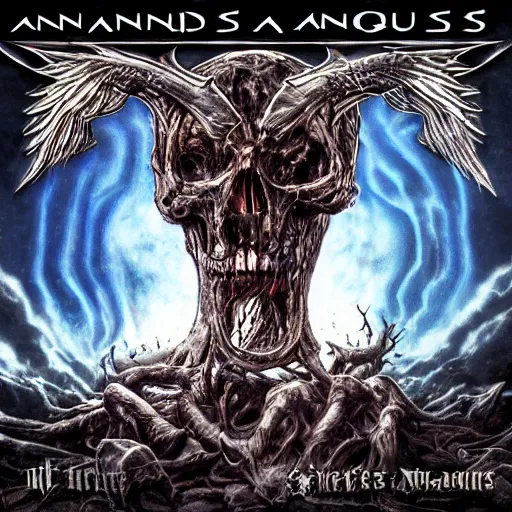 Image similar to among us video game among us death metal album cover in the style of death metal record cover