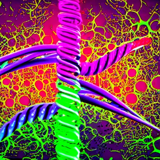 Image similar to dna inside a cell neon colors futuristic