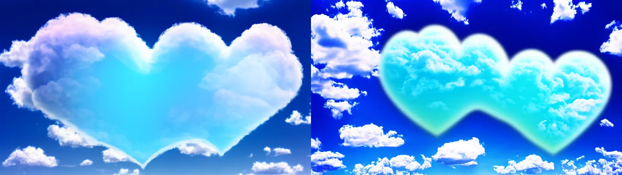 Image similar to huge fluffy cloud heart on blue clear sky, detailed, hyper realism, photo, realistic, soft volume absorbation, volume light, view up, diffused lights, ultra realism, cinematic, film