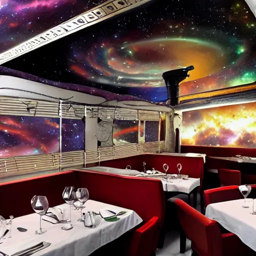 Prompt: the last restaurant in the universe, deep space exploration
