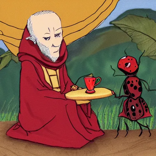 Image similar to A wizard meets a ladybug for tea