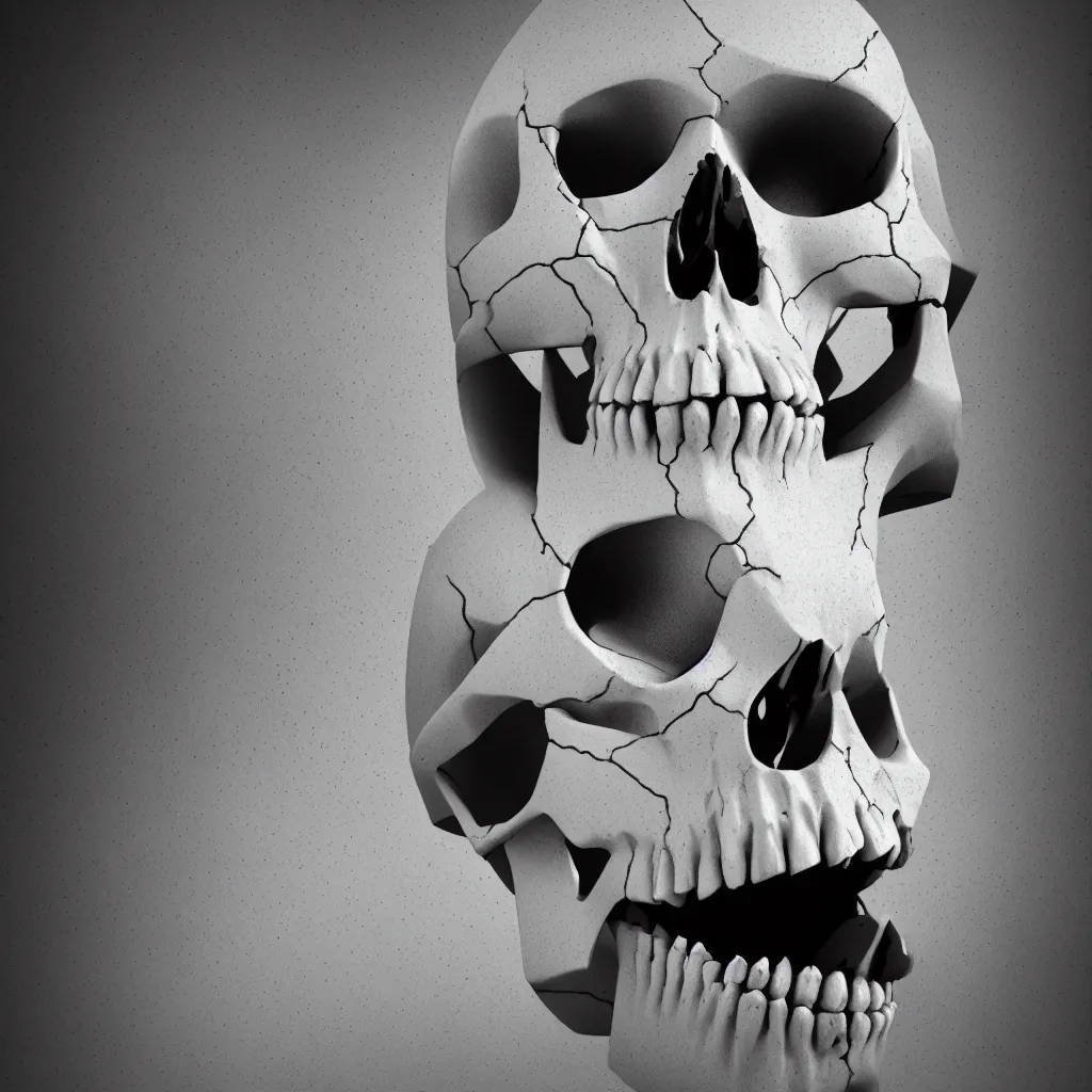 Image similar to black and white light 3D geometry, skull, matte bright highly detailed, poetic, 3D render, digital art, octane render, 8K artistic photography, photo-realistic, by Dora Maar