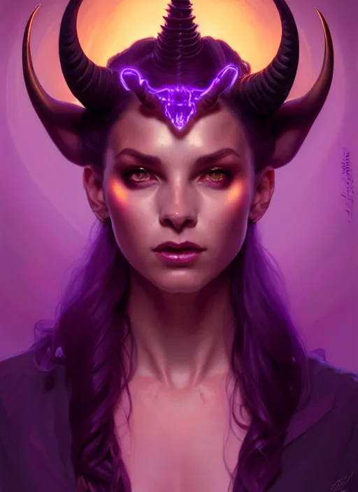 Prompt: symmetry!! portrait of a horned purple skinned tiefling, glowing lights!! intricate, elegant, highly detailed, digital painting, artstation, concept art, smooth, sharp focus, illustration, art by artgerm and greg rutkowski and alphonse mucha