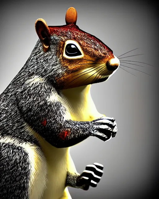 Image similar to a cybertronic squirrel terminator, leds, high detail, sharp, studio, digital art