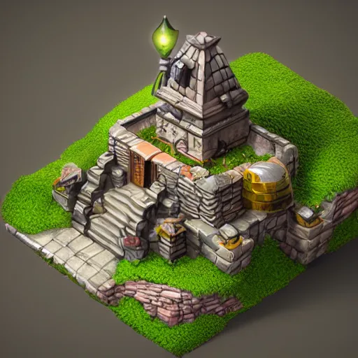 Image similar to isometric 3 d fantasy cute building, smoth 3 d illustration, cinematic matte painting, soft render, servando lupini, handpaint texture, blender, 3 dcoat