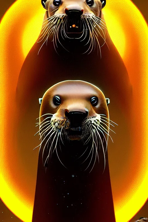 Image similar to symmetry!! portrait of a river otter, sci - fi, tech wear, glowing lights!! intricate, elegant, highly detailed, digital painting, artstation, concept art, smooth, sharp focus, illustration, art by artgerm and greg rutkowski and alphonse mucha