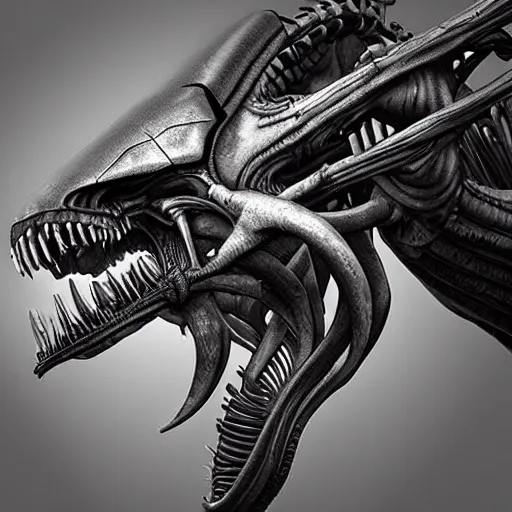 Image similar to “Alien, xenomorph, god of death, dark, evil, fantasy, intricate detail , realistic render”