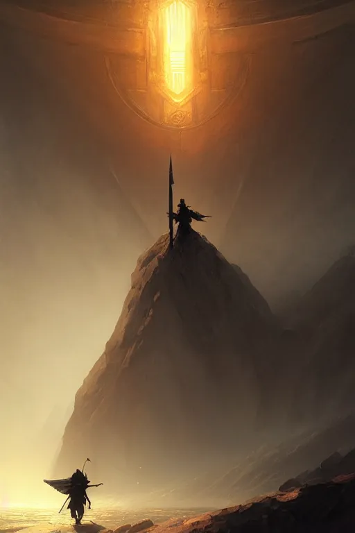 Prompt: the warrior stands triumphantly as he enters the gates of valhalla. highly detailed, digital painting, artstation, abstract art, smooth, sharp focus, illustration, unreal engine 5, 8 k, art by malevich and greg rutkowski and aivazovsky