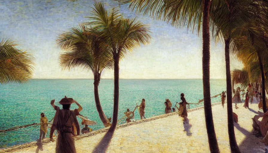 Prompt: a ultradetailed beautiful painting of the amazonas palace balustrade designed by jules bastien - lepage, hans belmer, frank weston and gustave baumann, beach, trending on artstation, mediterranean, palm trees, refracted color sparkles, sharp focus, soft light, 8 k 4 k