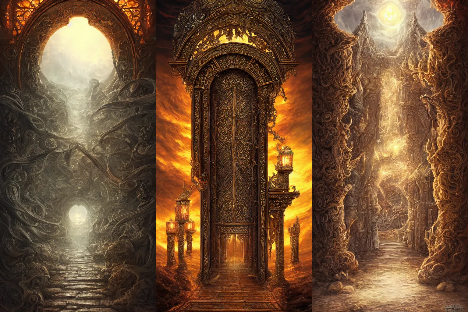 Prompt: the gate to the eternal kingdom of scrolls, fantasy, digital art, hd, detailed.